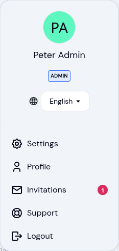 Avatar dropdown menu showing the Invitations entry with a red badge