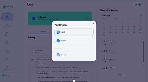 Parent child picker showing Past Profiles section