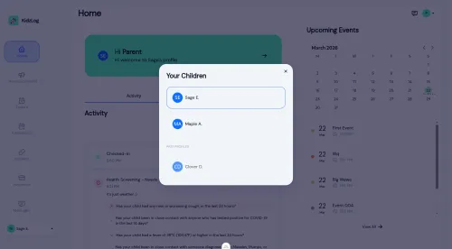 Parent child picker showing Past Profiles section