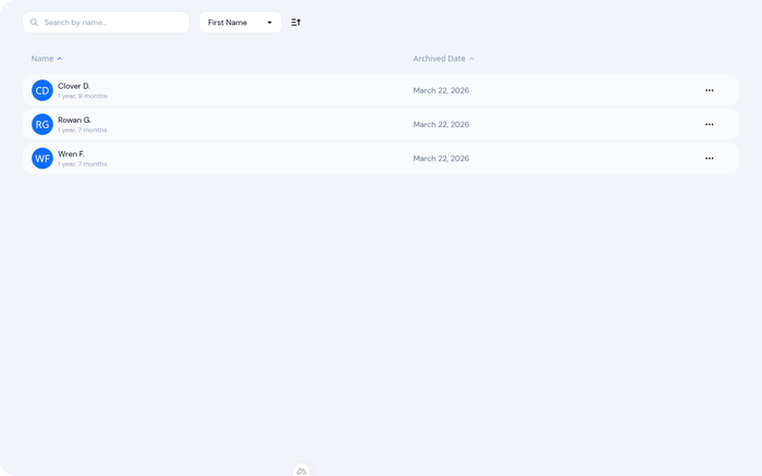 Archived tab showing children with their archive dates