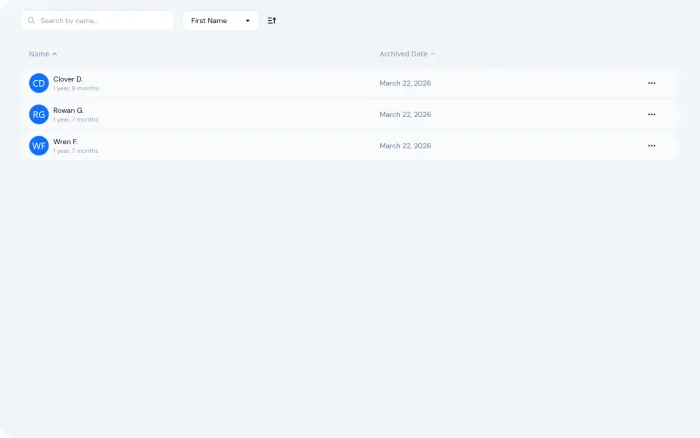 Archived tab showing children with their archive dates