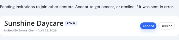 Account invitations page with a single pending invite card