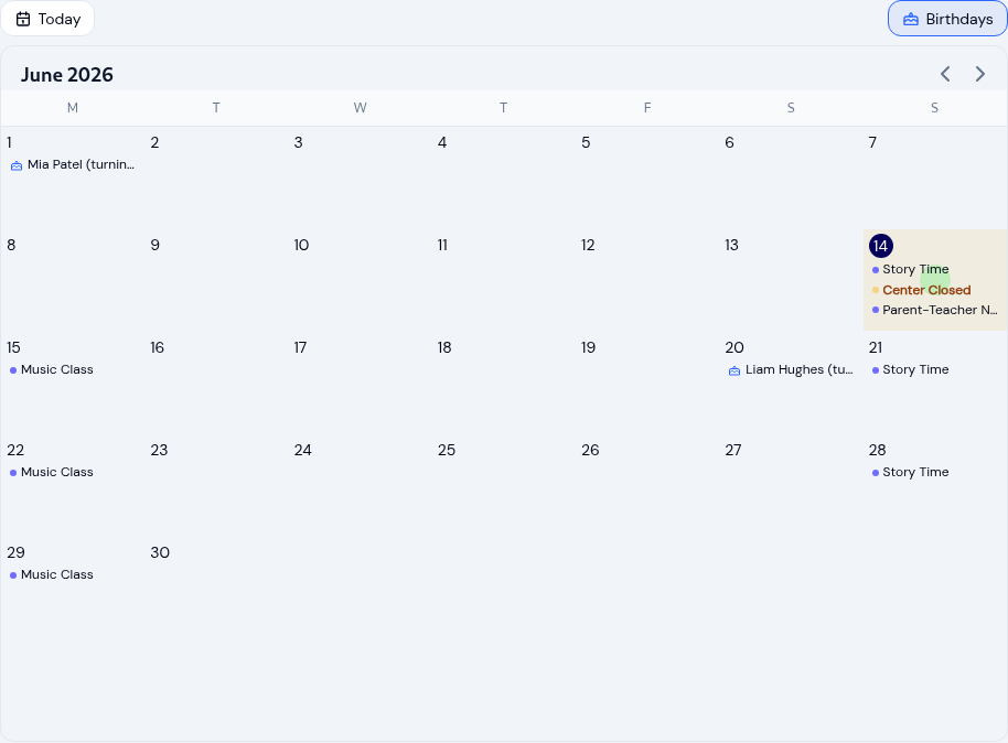 Running your childcare center calendar
