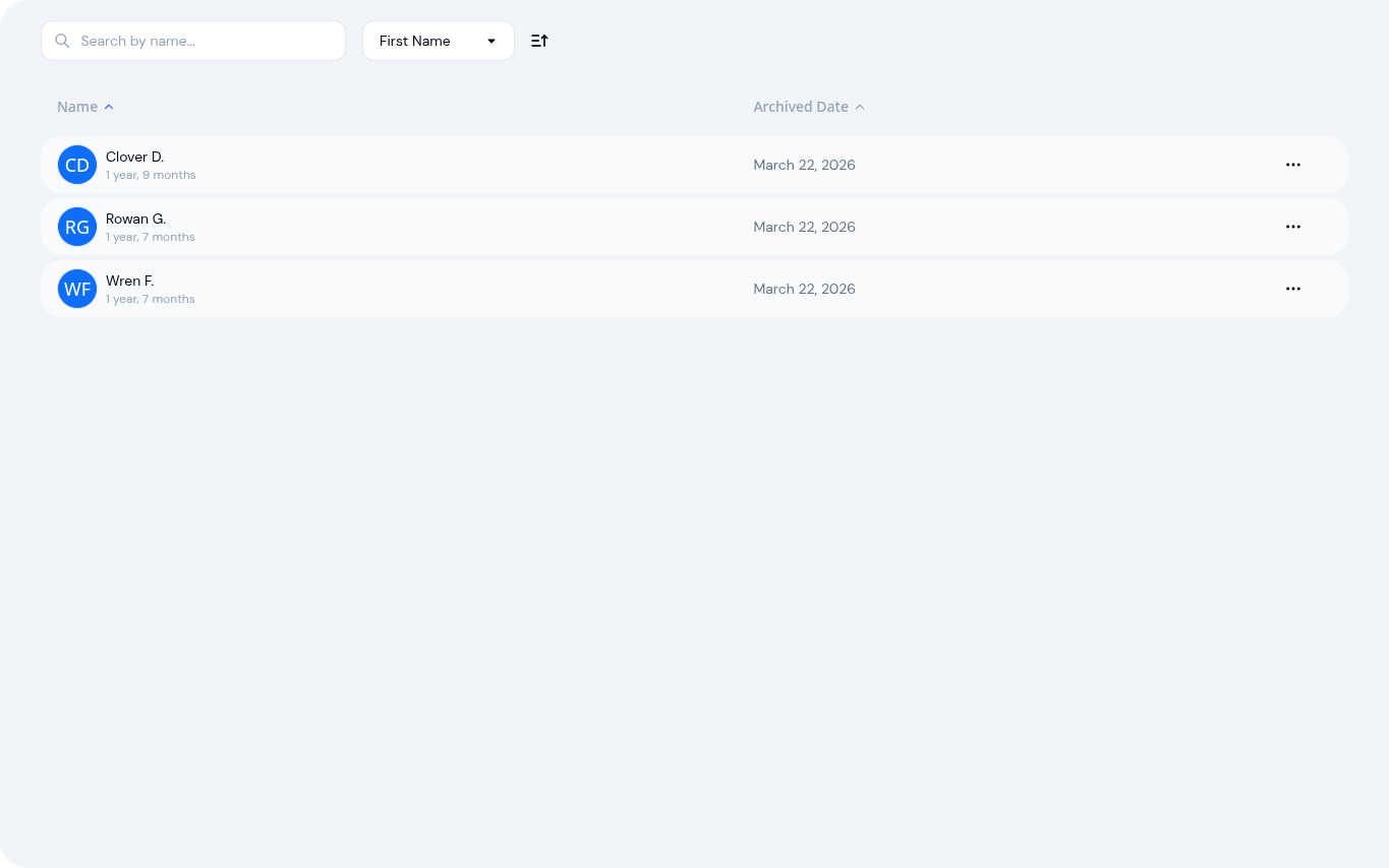 Archived tab showing previously enrolled children with archive dates