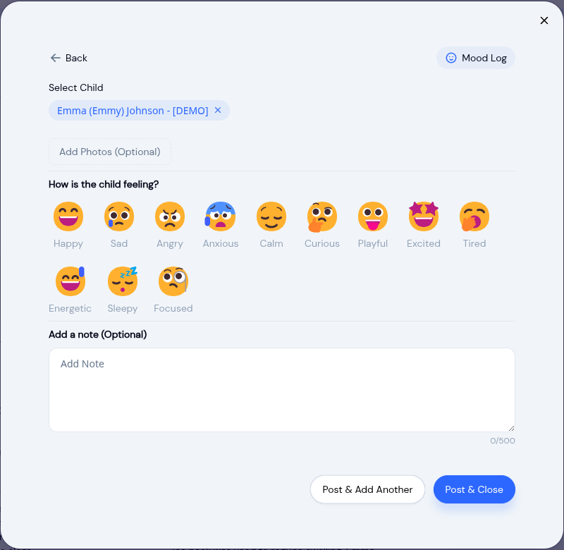 Mood tracking with visual emoji icons